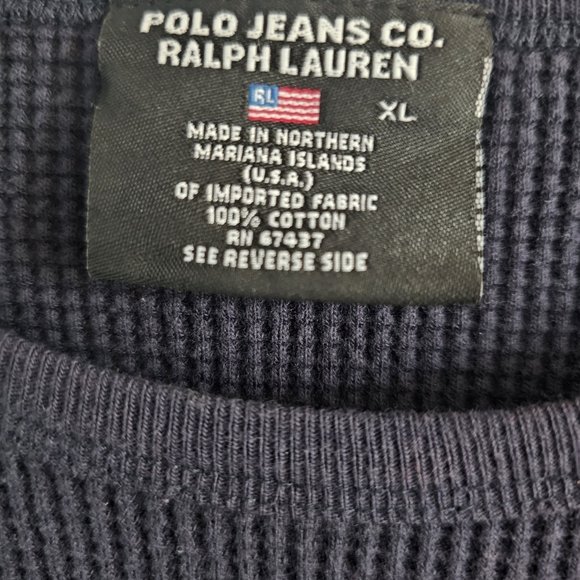 Polo Jeans by Ralph Lauren Navy Long Sleeve Waffle Knit Shirt XL - Picture 3 of 4